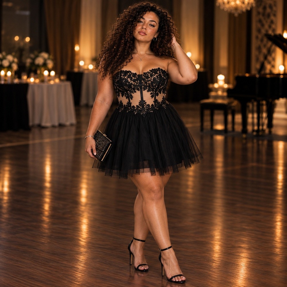 BA Nites Strapless Lace Tulle Corset Cocktail Party Dress 15